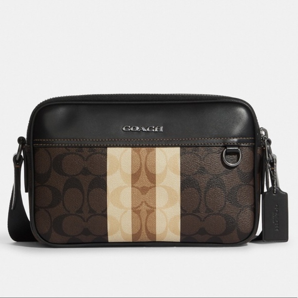COACH Graham Crossbody In Blocked Signature Canvas With Varsity Stripe 🆕